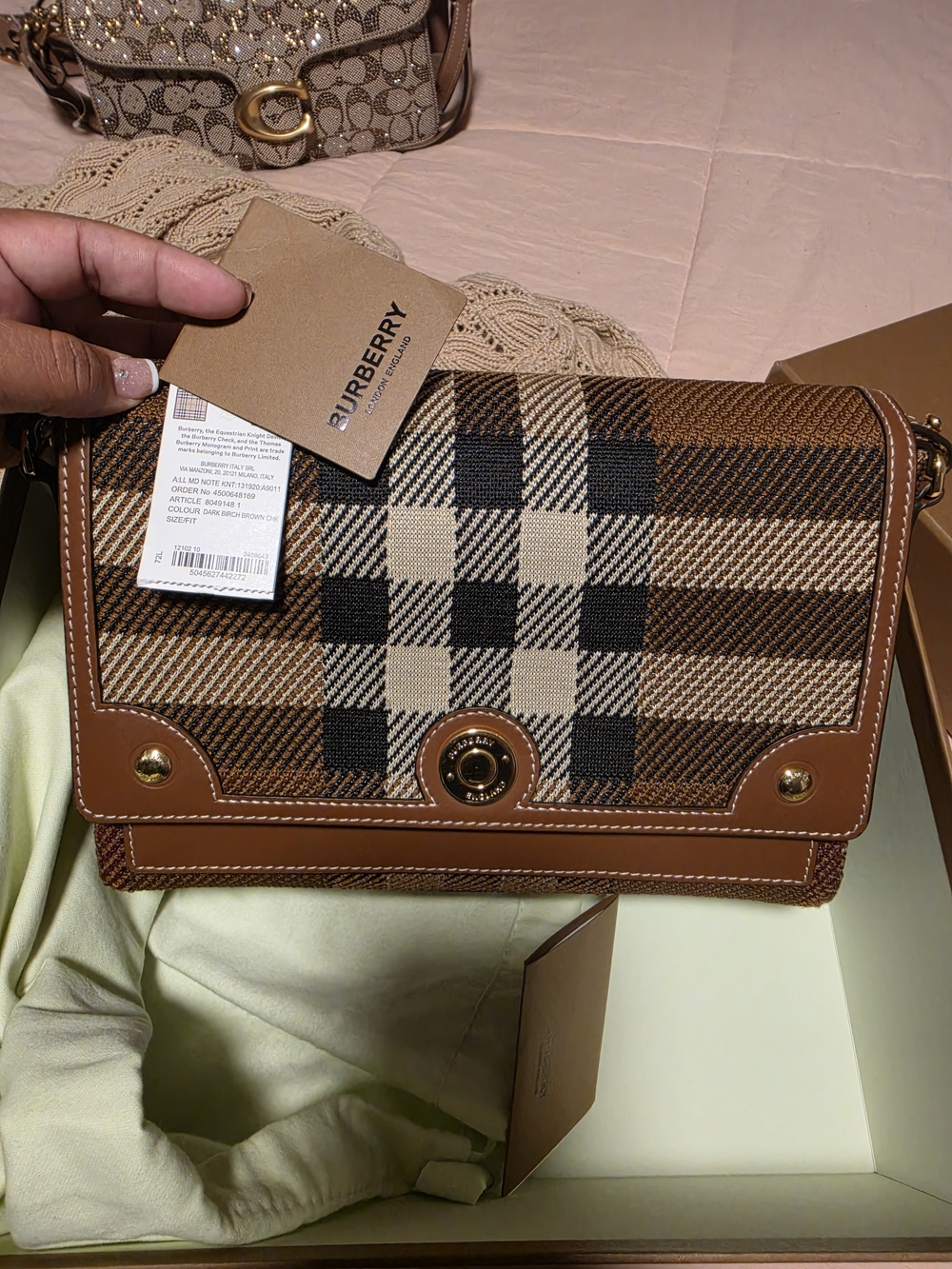 Burberry Brown Plaid Canvas Leather Crossbody Bag
